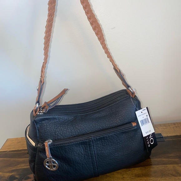 Bueno Black Tan Hobo Leather Shoulder Handbag Purse NWT - Picture 2 of 8